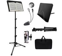 70" Sheet Music Stand with Light and Phone Holder, Music Stand for Sheet Music High Stability, Height Adjustable Portable Music Sheet Stand with Carrying Bag(33-70inch,Plate without hole)