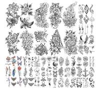 70 Sheets Temporary Tattoo Sunflower, Rose, Bird Half Arm Tattoos for Men, Realistic Temporary Tattoos Flower Butterfly Ghost, Feather, Angel Lion Small Fake Tattoo Stickers for Women or Kids