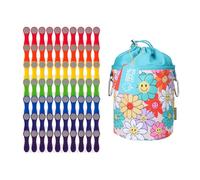 70 Softgrip Clothes Pegs Set Rainbow with Cotton Clothes Peg Bag Flower Smiley Design, Non-Slip, with Carabiner & Drawstring, Washable