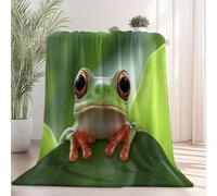 70 x 100 cm Fleece Blanket for Chair Sofa Couch, Forest Green Sherpa Blanket Nature Photography Frog Green Leaves Themed Fuzzy Soft and Light Bed Throw Blankets for Men Women