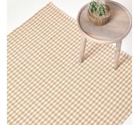 (70 x 120 cm, Beige) Cotton Gingham Check Rug Hand Woven