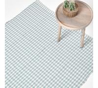 (70 x 120 cm, Blue) Cotton Gingham Check Rug Hand Woven