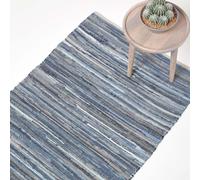 HOMESCAPES Blue Denim Handwoven Striped Chindi Rug - 70 x 120 cm
