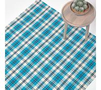 Irvine Handwoven Blue Tartan 100% Cotton Rug Homescapes Blue 70cm x 120cm
