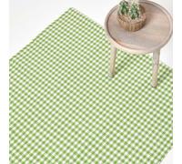 (70 x 120 cm, Green) Cotton Gingham Check Rug Hand Woven