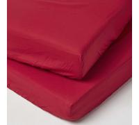 (70 x 140 cm, Red) Cot Fitted Sheets 2 Pack Egyptian Cotton with Fully Elasticated Skirt 200 Thread Count