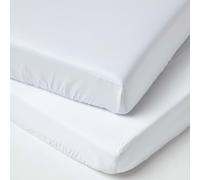 HOMESCAPES White Cot Bed Fitted Sheets 70 x 140 cm 2 Pack 100% Organic Cotton sateen Soft Hypoallergenic Toddler Bed Sheet Fully Elasticated Skirt Breathable Easy Care 400 TC 600 Thread Count Equiv