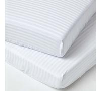 Homescapes White Cotton Stripe Cot Bed Fitted Sheets 330 Thread Count, 2 Pack