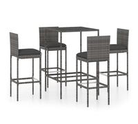 vidaXL 5 Piece Garden Bar Set with Cushions Poly Rattan Grey, Grey
