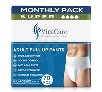 70 x Super Adult Nappies, Maximum Absorbency and Overnight Protection, Nappies for Men and Women, Incontinence Pants, Size X Large, Waist Size 95-175 cm (X Large)