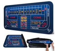 70"X35" Double Dealer Craps Table Top Mat - Smooth, Durable Edge-Stitched 3mm Rubber Craps Mat, Non-Slip, Water-Resistant, Portable Zippered Carry Bag, Craps Game Mat for Party & Casino Night (Blue)