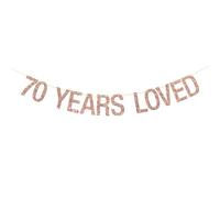 70 Years Loved Banner - Women Men 70th Birthday Party Garland Bunting Supplies - 70th Wedding Anniversary - Cheers to 70 Years Party Decorations - Rose Gold Glitter