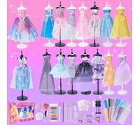 700+Pcs Fashion Designer Kit for Girls - Sewing Kit Arts and Crafts Set for Kids Ages 8-12 with 5 Mannequins & Instruction DIY Doll Clothes Making Learn to Sew Toys for Girls Christmas Birthday Gift