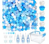 700 PCS Winter Sensory Bin Items Christmas Sensory Bin Filler 240 Pompoms 450 Resin Snowflake 6 Cups 6 Tweezers 1 Storage Box for Winter Xmas Sorting Counting Training Preschool Education Activities