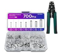 700 PCS Wire Ferrules Kit with Wire Stripper Cutter, 7 Types Ferrule Crimp Terminals for DIY Electrical Project, Mini Connector Uninsulated Ferrules with Box