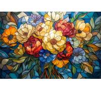 700 Pieces Jigsaw Puzzles for Adults,Family Challenging Puzzle Game,Fun Intellectual Art puzzles for Decompression and Home Decor Stained Glass Flowers(20.5x14.9 inch)