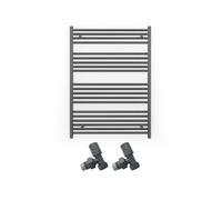 (700 x 1200mm (BTU: 2483), With Angled Valves) 700mm Wide Anthracite Towel Rail Radiator + Valves