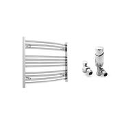 (700 x 600 mm (BTU: 822), With TRV Angled Valves) 700mm Wide Chrome Curved Towel Rail Radiator With Valves