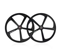 700C 5 Spoke Fixed Gear Bike Wheels Mag Wheel Set Rims Front Rear 100/120mm V Brake Black for 23-28C Road Bike