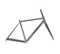 700C Cr-Mo Steel Road Bike Frame With T700 Carbon Fiber Front Fork Internal Cable Routing Design Through Shaft Bicycle Parts(Titanium Gray,50cm(175-185cm))