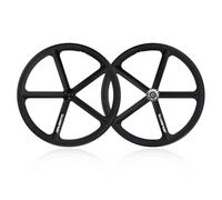 700C Fixed Gear Bike Wheelset 5 Spokes 100mm Bolt On Front Wheel 120mm Solid Axle Rear Wheels With 17T Fixed Gear Cogs, Magnesium Alloy V Brake Bike Rims For Single Speed Track Bike
