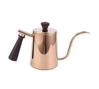 700ml Gooseneck Coffee Kettle, Stainless Steel Drip Pot with Wooden Handle, Precision Pouring Spout for Pour Over Brewing, Compatible with All Stovetops and Electric Kettles (Long Mouth-Rose Gold)