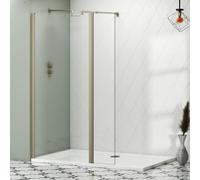 700mm Brushed Nickel Walk in Wet Room Shower Screen with 300mm Flipper Panel 8mm Easy Clean Toughened Safety Glass & Top Support Arm