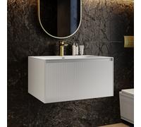 700mm White Fluted Wall Hung Vanity Unit with Aluminium Basin - Venice