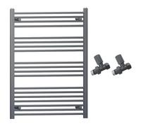 700mm Wide Straight Anthracite Grey Heated Bathroom Towel Rail Radiator With Valves For Central Heating UK (With Straight Valves, 700 x 1000 mm (h))