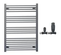 700mm Wide Straight Anthracite Grey Heated Bathroom Towel Rail Radiator With Valves For Central Heating UK (With TRV Straight Valves, 700 x 1000 mm (h))