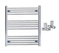 700mm Wide Straight Chrome Heated Bathroom Towel Rail Radiator With Valves For Central Heating UK (With Chrome Straight Valves, 700 x 800mm (h))