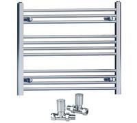 700mm Wide Straight Chrome Heated Bathroom Towel Rail Radiator With Valves For Central Heating UK (With Chrome Straight Valves, 700 x 600mm (h))