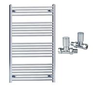 700mm Wide Straight Chrome Heated Bathroom Towel Rail Radiator With Valves For Central Heating UK (With Chrome Straight Valves, 700 x 1200mm (h))