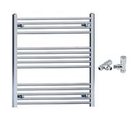 700mm Wide Straight Chrome Heated Bathroom Towel Rail Radiator With Valves For Central Heating UK (With Chrome Angled Valves, 700 x 800mm (h))