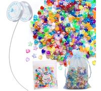 700Pcs Acrylic Heart Beads Star Beads, Colorful Clear Bracelet Beads with 2 Roll Bead String 10 Organza Bags 5 Self-Sealing Bags, Cute Beads for Bracelet DIY Craft Necklace Earrings Chains Making
