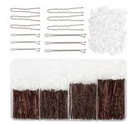 700pcs Bobby Pins Kit - 100 U Shape Hair Pins for Buns, 100 Kirby Grips and 500 Hair Bands, Hair Grips, Hair Styling Accessories, Wedding Hair Accessories for Women(Brown)