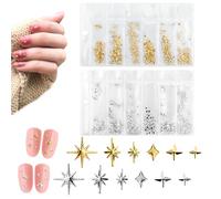 700pcs Star Nail Charms for Nails Art, Gold Silver Star Nail Gems Jewel, 3D Multi Style Star Nail Studs, Nail Jewelry Rhinestone Crystal Decoration Supplies Accessories for Woman Girl