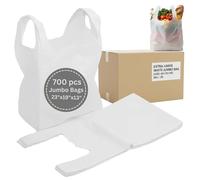 700pcs White Jumbo Plastic Carry Bags Strong Heavy Duty Vest Carrier Bags with Handles Use for Shopping, Market-Stalls, Takeaway, Groceries or General Multi-Purpose Use.