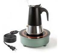 700W Mini Induction Cooktop with 4-Cup 200ml Stainless Steel Moka Pot, 2026 New 120V Countertop Cooker, External Wired Control Panel, Coffee Brewing Set