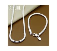 (70cm and 20cm) 925 Sterling Silver Snake Chain Bracelet Necklace Sets For Women Man