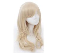 70cm Anime Long Wavy Cosplay Wig With Bangs Heat Resistant Synthetic Hair Black Pink Silver Blue Green Woman Wigs OneSize lightblonde