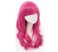 70cm Anime Long Wavy Cosplay Wig With Bangs Heat Resistant Synthetic Hair Black Pink Silver Blue Green Woman Wigs OneSize rosered