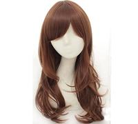 70cm Anime Long Wavy Cosplay Wig With Bangs Heat Resistant Synthetic Hair Black Pink Silver Blue Green Woman Wigs OneSize brown