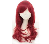 70cm Anime Long Wavy Cosplay Wig With Bangs Heat Resistant Synthetic Hair Black Pink Silver Blue Green Woman Wigs OneSize red