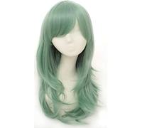 70cm Anime Long Wavy Cosplay Wig With Bangs Heat Resistant Synthetic Hair Black Pink Silver Blue Green Woman Wigs OneSize green