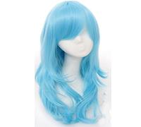 70cm Anime Long Wavy Cosplay Wig With Bangs Heat Resistant Synthetic Hair Black Pink Silver Blue Green Woman Wigs OneSize lightblue