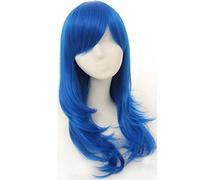 70cm Anime Long Wavy Cosplay Wig With Bangs Heat Resistant Synthetic Hair Black Pink Silver Blue Green Woman Wigs OneSize blue