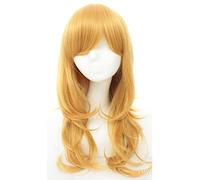 70cm Anime Long Wavy Cosplay Wig With Bangs Heat Resistant Synthetic Hair Black Pink Silver Blue Green Woman Wigs OneSize yellow