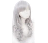 70cm Anime Long Wavy Cosplay Wig With Bangs Heat Resistant Synthetic Hair Black Pink Silver Blue Green Woman Wigs OneSize silvergrey