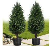 70cm Artificial Cedar Trees for Outdoors Planters,Set of 2 Topiary Trees Artificial Cypress Tree Outdoor Indoor Fake Pine Tree Faux Shrubs for Front Porch Xmas Decor